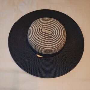 Sun N' Sand Beach Hat Womens Blue Striped‎ Floppy Logo UPF 50+ Adjustable Vacay